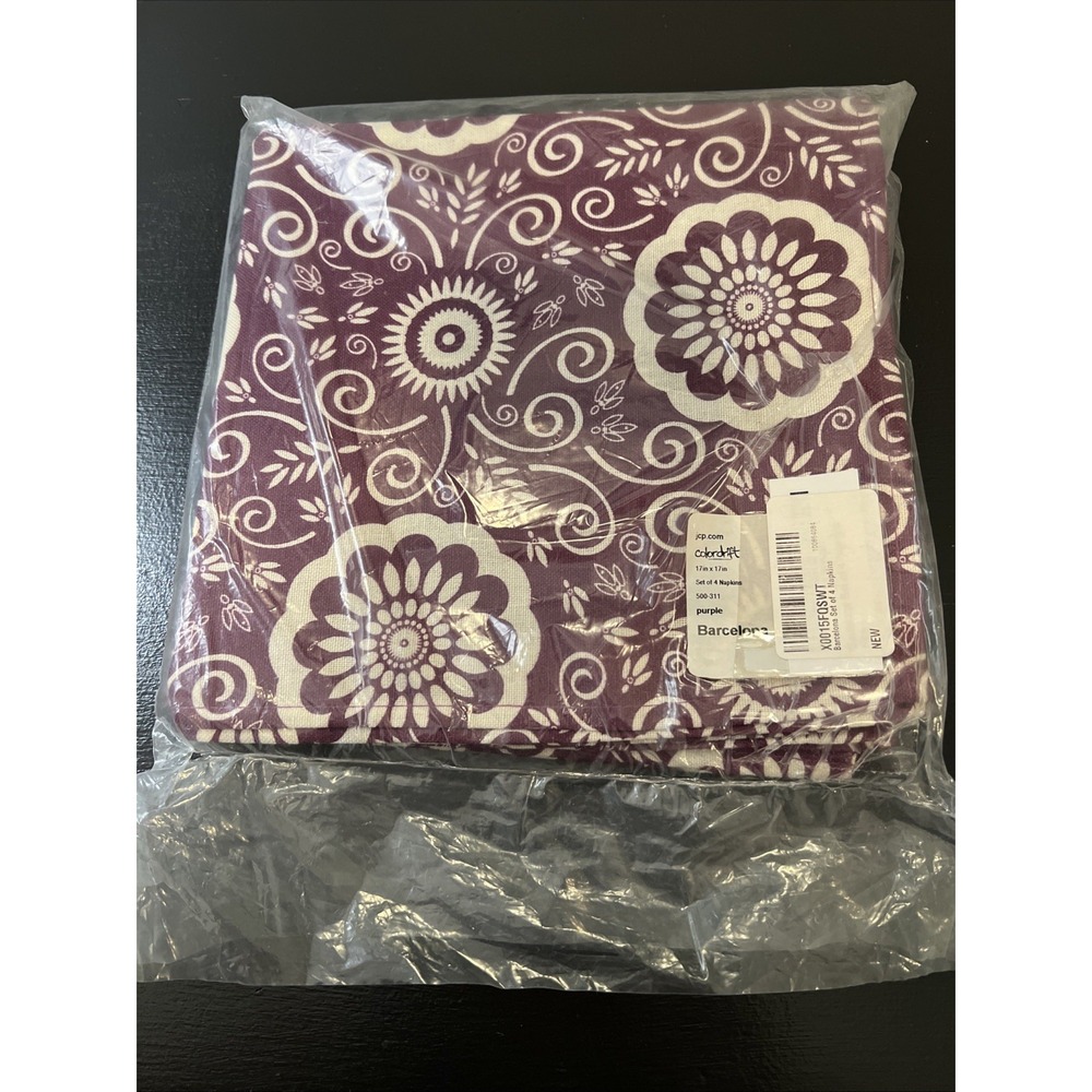 Colordrift JCP Barcelona Purple 17in X 17in Cloth Napkins Set Of 4 New